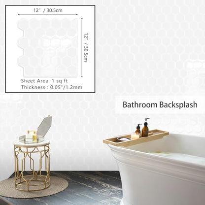 10-Sheet Hexagon Peel and Stick Kitchen Backsplash Tiles,Honeycomb Waterproof Self-Adhesive Wall Tile Stick on Backsplash for Kitchen,RV and Bathroom(White,12"×12") - color: White