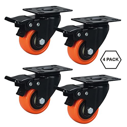 2" Caster Wheels Set of 4, Heavy Duty with Brake - color: Orange, size: 2 Inch