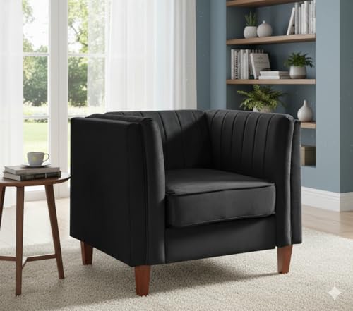 Container Furniture Cavira Luxury Velvet Chair for Living Room with High Density Foam, Soft Fabric Upholstery, Removable Cushions and Solid Wood Legs, 36.6'' Wide Armchair, Black - color: Black, size: Chair