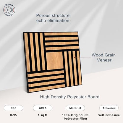 WoveN SounD Acoustic Wall Panels, Natural Oak, 16 Pack, 12x12 in - color: Metre, Natural Oak, 16 Pack