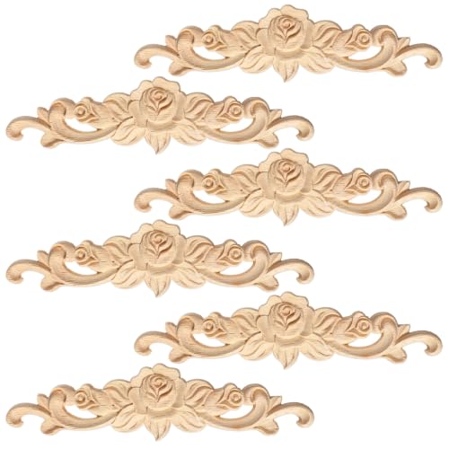 6 Pcs Wooden Appliques, 8 x 2 in Wood Appliques for Furniture