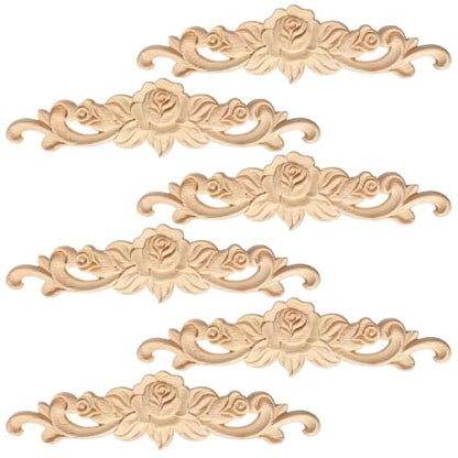 6 Pcs Wooden Appliques, 8 x 2 in Wood Appliques for Furniture