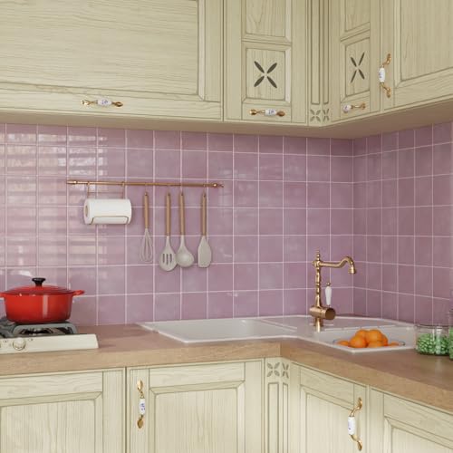 CRE8TIVE 16 Sheets Peel and Stick Tiles Backsplash, 12"x12" Backsplash Tile for Kitchen Peel and Stick, Adhesive Waterproof Tile Stickers for Bathroom, Laundry Room, Shower Walls (Pastel Pink Square) - size: 12"x12" (16-Sheets)