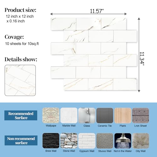 2026 New Upgrade Peel and Stick Backsplash Tile, Peel and Stick 11.34" X 11.57" Wall Tile for Kitchen, Bathroom, Fireplace, Laundry (Polished Carat Gold, 10 Packs) - color: Polished Carat Gold