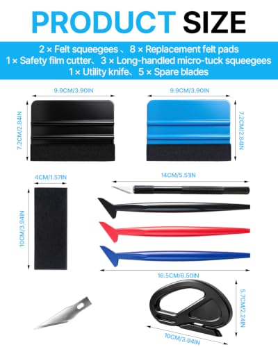 20 Pcs Window Tint Kit, Vinyl Wrap Tools, Include 2 Felt Squeegee and 8 Felt Replacements, Craft Knife and Blades, Vinyl Cutter, 3 Micro Squeegee for Car Wrap Tools Window Tint Tools