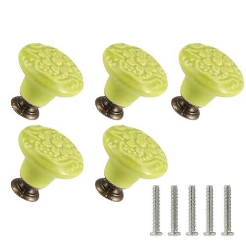 Ceramic Knobs, Embossed Floral Design - Sage Green, 20pcs - color: Sage Green
