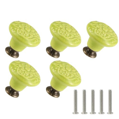 Ceramic Knobs, Embossed Floral Design - Sage Green, 20pcs - color: Sage Green