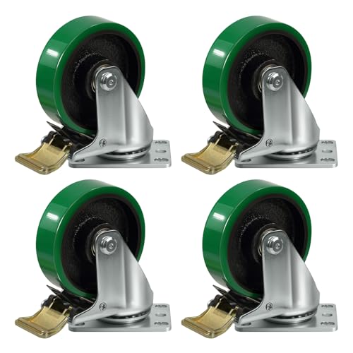 4" Industrial Caster Wheels, Heavy Duty Casters, Premium Thick Polyurethane Tread Cast lron Center, Non-Marking, for Cart,toolboxes, Set of 4,Total Load Capacity 1800 LBS(4 Total Lock Brake) - style: 4 Total Lock Brake
