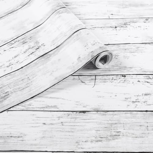 Arthome35.4 x 120 inches White Gray, Peel and Stick Wallpaper, Wood Contact Paper, Self Adhesive, Easy to Clean, Vinyl Film for Furniture Countertop, Distressed Plank Grain Vintage Wall Covering - color: White Gray Wood, size: 35.4" x 120"
