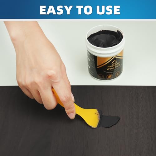 Deuvuo Black Wood Filler Putty, High-Performance Black Wood Filler Paste kit - Quickly Fix Wood Cracks and Blemishes with Wood Hole Filler - Paintable, Stainable, Sandable & Quick Drying - 9.87 Ounce - color: 9.87oz Black