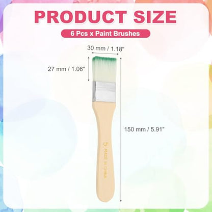 PATIKIL 6Pcs Wooden Paint Brush Set, 5.9" Nylon Bristle Flat Brushes #5 - color: Green/White, size: #5