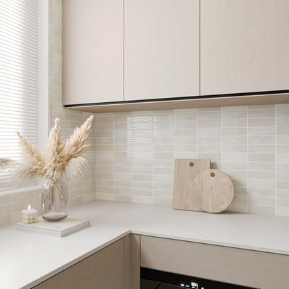 CHIHUT 16 Sheets Glossy Beige Peel and Stick Backsplash for Bathroom RV Self Adhesive Waterproof 3D Subway Kitchen Backsplash Tiles Removable Thicken Rectangle Vinyl Shower Wall Tile Sticker 12"X12" - color: Beige, size: 16 Tiles