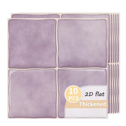 10pcs Peel and Stick Light Purple Backsplash Tiles – 7.87in x 7.87in Self-Adhesive Kitchen Wall Tiles, Bathroom Wall Panels, Modern DIY Stick On Tiles, Home Decor - color: Light purple