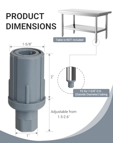 Adjustable Bullet Feet for 1-5/8" O.D. Tubing - Table Leg Levelers - color: Plastic Leveling Feet