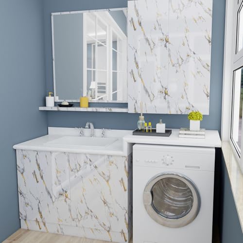 Glossy Thick Marble Contact Paper for Countertops Peel and Stick Wallpaper - color: White and Gold, size: 23.6" x 196.8"