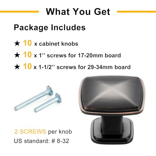 Oil Rubbed Bronze Cabinet Knobs Square Cabinet Pulls 10 Pack 1990 - color: Oil Rubbed Bronze, size: 1-1/4 Inches, style: 10 Pack Square Knob