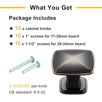 Oil Rubbed Bronze Cabinet Knobs Square Cabinet Pulls 10 Pack 1990 - color: Oil Rubbed Bronze, size: 1-1/4 Inches, style: 10 Pack Square Knob