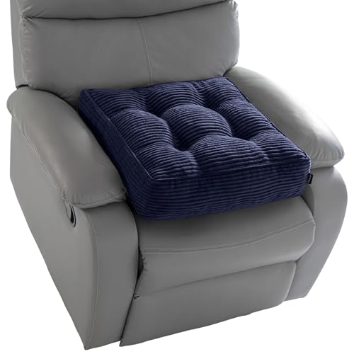 HIGOGOGO Tufted Corduroy Recliner Seat Cushion for Elderly, High Density Foam Large Square Seat Cushion for Recliner Chair, Floor Pillow, Office Chair, Car, No Pressure on Thighs, 20x20x4, Navy - color: Navy, size: 20x20x4