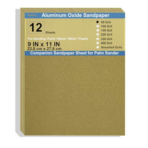 12 Pack Aluminum Oxide Sandpaper, 9x11 Inch 80 Grit Sand Paper Sheets for Wood Metal Wet Dry Sanding Block Sander - size: 80Grit-9x11Inch