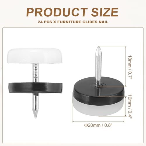 PATIKIL 0.8" Dia Chair Slides 24Pcs Nail on Furniture Glides White - color: White, size: 0.8"