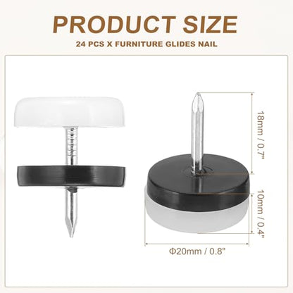 PATIKIL 0.8" Dia Chair Slides 24Pcs Nail on Furniture Glides White - color: White, size: 0.8"