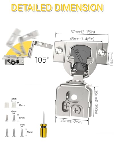 Onemake 20 Pack 1-1/4" Overlay Face Frame Soft Close Cabinet Hinges, 105° Concealed Hinge, Smooth Slow Self Closing, 3D Adjustable, Hidden Hardware Replacement for Kitchen, Wardrobe, Cupboard Door - size: 1-1/4"