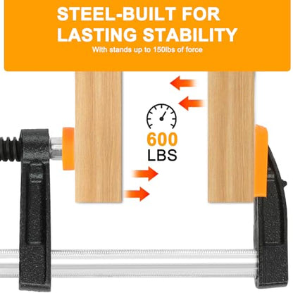 Steel Bar Clamps Set, 6" & 12" F Clamps for Woodworking, 300-600Lbs Load - color: Yellow 4 Pack-6&12 Inch