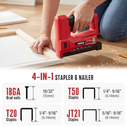 POPULO 4V Cordless 4-in-1 T50 Staple Gun for Upholstery & Crafts