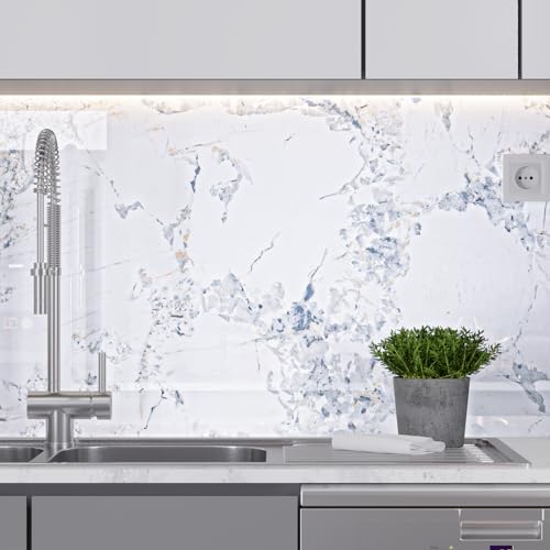 VEELIKE Spruce White Marble Countertop Contact Paper Waterproof Peel and Stick Countertops for Kitchen Granite Marble Wallpaper 15.7''x354'' Self Adhesive Counter Top Vinyl Wrap for Kitchen Bathroom - size: 15.7" x 354"