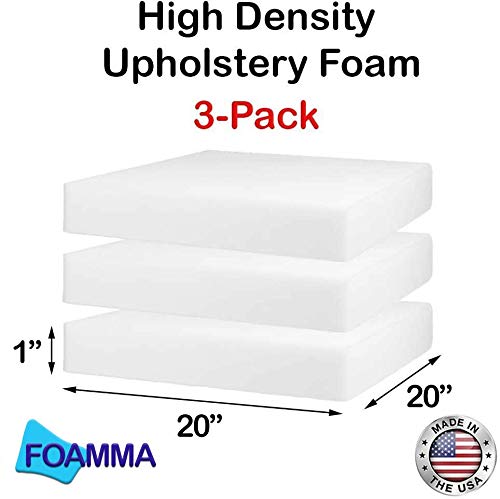 Foamma 1" x 20" x 20" High-Density Upholstery Foam Padding, Thick Custom Pillow, Chair and Couch Cushion Replacement, Craft Supplies for Upholstery and Seat Repair, 3 Pack - color: High Density, size: 1" x 20" x 20", style: 3 Pack