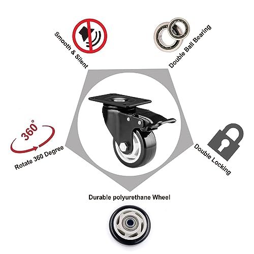 3" Swivel Casters Set of 4, Heavy Duty Locking Casters with Brakes - color: Black, size: 3 inch