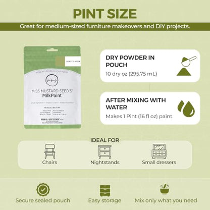 Miss Mustard Seed's Milk Paint for Furniture, Cabinets & Wood, Lucketts Green Pint - color: Lucketts Green, size: 10 Ounce (Pack of 1)
