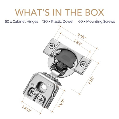 Soft Close Hinges for Kitchen Cabinet Hinges, 1-1/4 Inch Overlay, 60 Pack - size: 1-1/4 inch Overlay