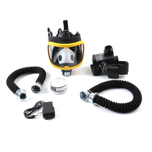 Full Face Respirator, Protective Mask with Air Pump for Gases Dust Chemicals Paint， Powered Respirator, 110ma-300ma 62 L/min 74 L/min Air Supply Flow