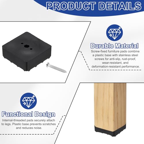 uxcell 8pcs Screw-On Furniture Pads,Large Square PVC,1.18" Wx0.43 H,Black - color: Black