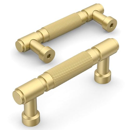 Amerdeco 10 Pack Brushed Gold knurled Cabinet Pulls 3" - color: Brushed Gold, size: 3" hole center
