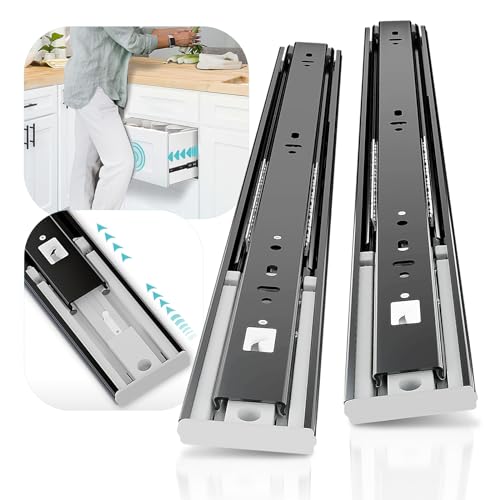 SHUHANG 1 Pair Push to Open Drawer Slides 12 Inch 100 lb Load Capacity Side Mount Press to Release Full Extension Ball Bearing Glides Rails Cabinet Wardrobe Kitchen Dresser - size: 12 Inch, style: 1 Pair (Black-Push to Open)