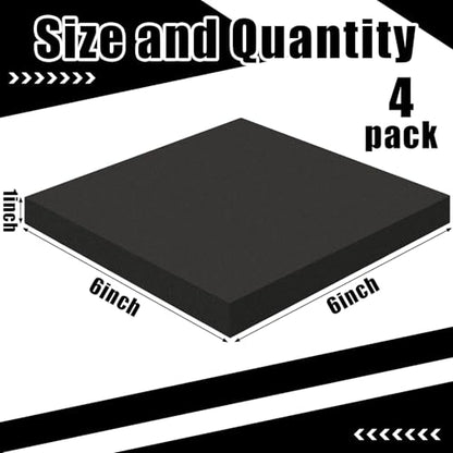 4 Pcs 1" Thick Foam Padding Sheet with Adhesive Backing Closed Cell - color: Black, size: 1 Inch Thick, 6 x 6 Inches