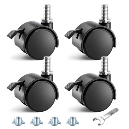 2 Inch Furniture Stem Casters Set of 4, Threaded Stem Diameter 5/16" Plastic Locking Caster Wheels, Black Swivel Small Castors with T-Nuts, for Table, Cabinet, Storage Rack - style: 2 inch with brake