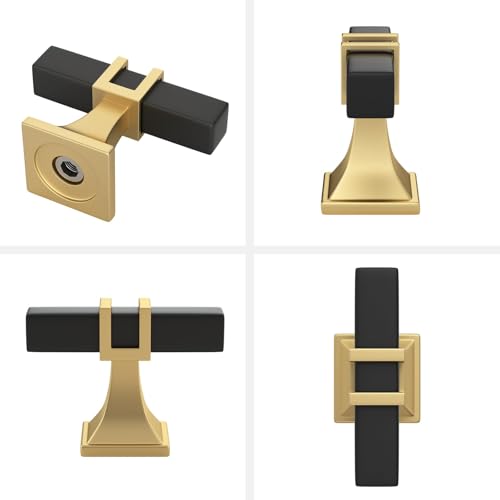 Haliwu Black and Gold Cabinet Knobs 6 Pack, Black Drawer Knobs, Square 2 Tone Hardware for Kitchen Cupboard - color: Black and Matte Gold, size: 51mm(2 inch)