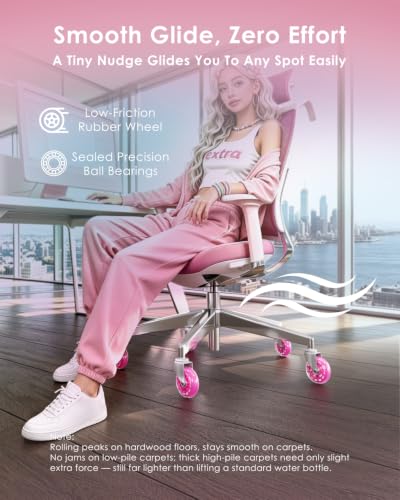 RidRed Office Chair Wheels - Replacement Rubber Wheels - Universal Fit 3 Inch Casters, Heavy-Duty Chair Casters, Noise Free, Fits 98% Chair, for All Floor (5) - color: Pink