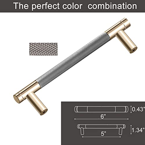 24 Pack 5 Inch 128 mm Bar Cabinet Pulls Gold and Grey Knurled Handles for Brushed Gold Drawer Pulls Cupboard Aluminum Handles - color: Gold and Grey, size: 5 Inch