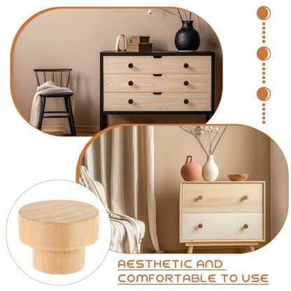 Pinkunn 30 Pcs Wood Drawer Knobs Finial Dowel Rod Unfinished, Flat - style: Flat
