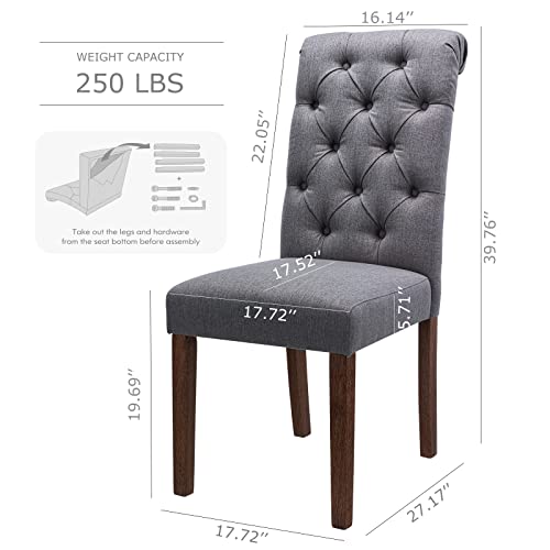COLAMY Button Tufted Dining Chairs Set of 2, Parsons Upholstered Fabric Dining Room Chairs Kitchen Chairs with Wood Legs and Padded Seat, Dark Grey - color: Dark Grey, size: set of 2