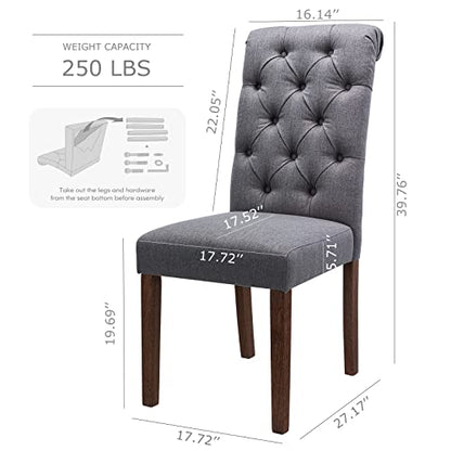COLAMY Button Tufted Dining Chairs Set of 4, Accent Parsons Diner Upholstered Fabric Dining Room Stylish Kitchen Chairs with Solid Wood Legs and Padded Seat, Dark Grey - color: Dark Grey, size: set of 4