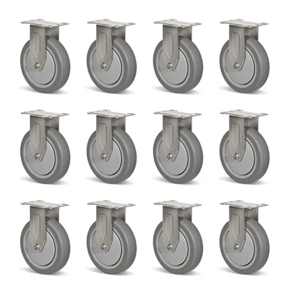 5" Caster Wheels Heavy Duty, Stainless Steel Casters for Hospitals Food Labs, Each Industrial Rubber Caster Load 350 lbs(12 Rigid) - style: 12 Rigid