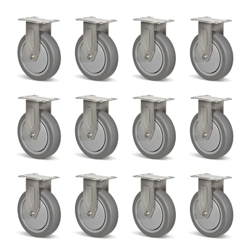 5" Caster Wheels Heavy Duty, Stainless Steel Casters for Hospitals Food Labs, Each Industrial Rubber Caster Load 350 lbs(12 Rigid) - style: 12 Rigid