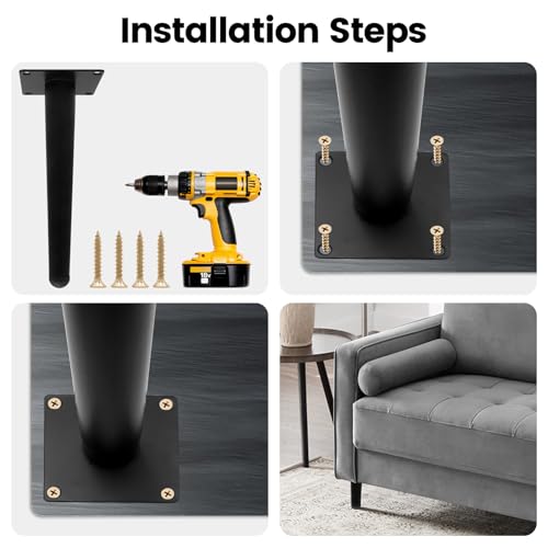 Geesatis 8" Heavy Duty Straight Furniture Feet,Round Tapered Furniture Legs - color: Black, size: Height: 8 inch & Straight