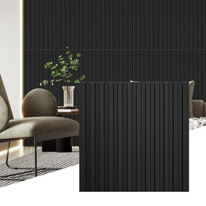 STICKGOO 3D Slat Wall Panels, PVC Fluted Wall Decor, 12 Tiles, Black - color: Black