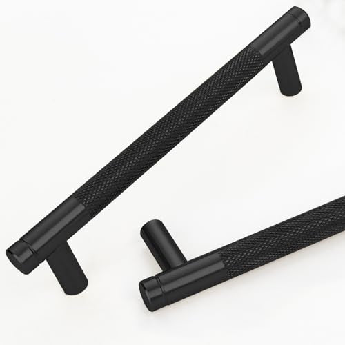 12 Pack 5 Inch 128 mm Black Knurled Cabinet Handles Cabinet Pulls Aluminum Handles Drawer Pulls Oxidation Finish with Diamond Pattern 6" Length (5" Hole Center) - color: PBlack, size: 5 Inch
